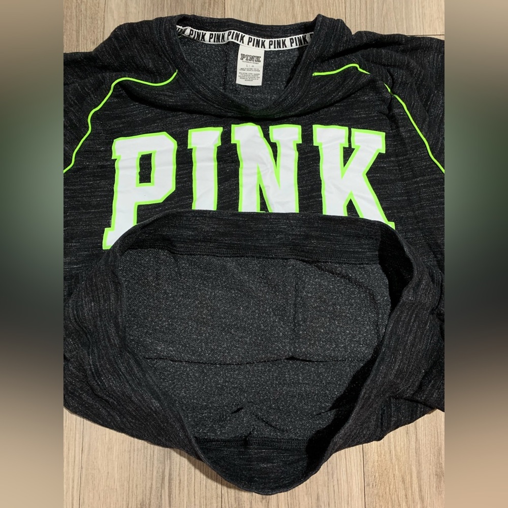 PINK Crewneck, Black Heather w/ Neon, L - Picture 5 of 6